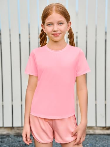 Kids Athletic T-Shirt Short Sleeve Dry Fit - Pink, 13-14 Years
