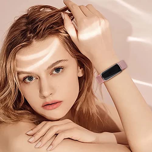 Amzpas 4-Pack Fitbit Luxe Replacement Silicone Bands Small Gold Rose Red Navy Blue
