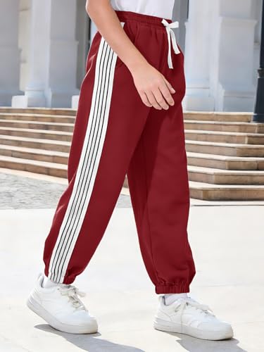 Boys Athletic Sweatpants with Pocket & Drawstring - Dark Red, 9-10Y