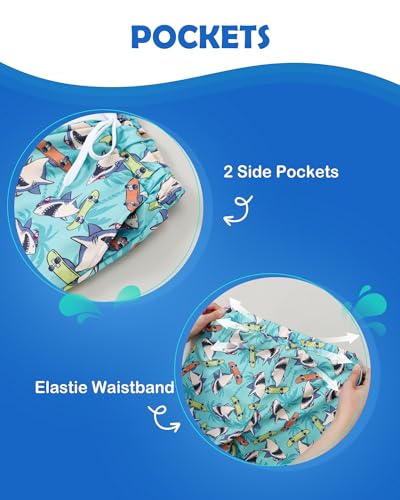 Boys Swim Trunks with Compression Liner - Shark, 5-6 Years