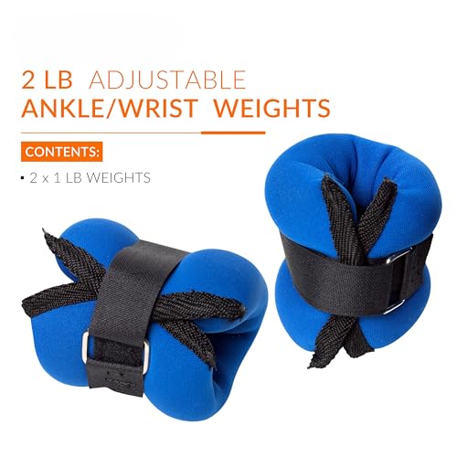 1 lb Adjustable Ankle/Wrist Weights - Soft Neoprene - Blue Pair