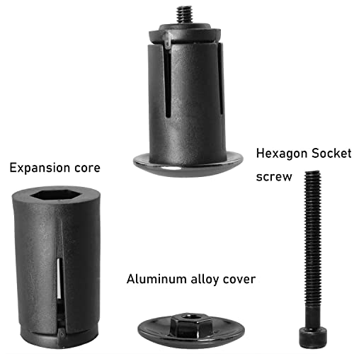 Luorng Aluminum Bike Bar End Plugs 1 Pair, Black, Expanding Locking Caps for Road & Mountain Bikes