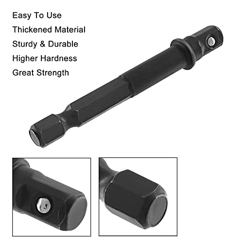 Biaungdo Square Socket Bit Adapter, 5 Pcs 1/4 Hex Impact Socket Extension Socket Driver Bits Set Impact Socket Adapter for Automotive DIY Drills(1/4 Hex Shank, Black)