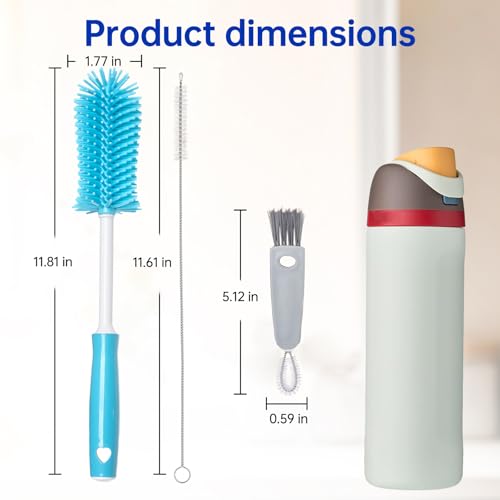 3 Pack Water Bottle Cleaner Brush Set - Silicone & Straw Brushes
