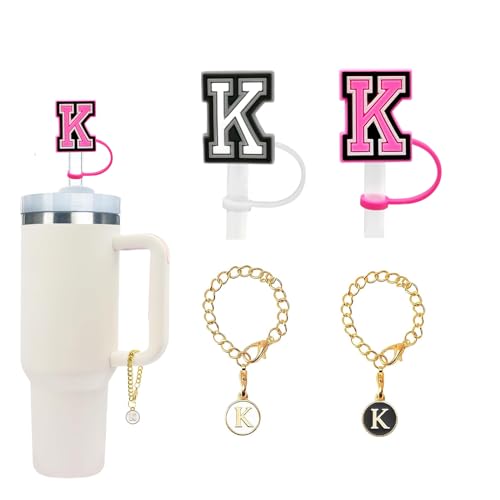 Straw Cover Caps with Personalized Initial Charms - Letter K
