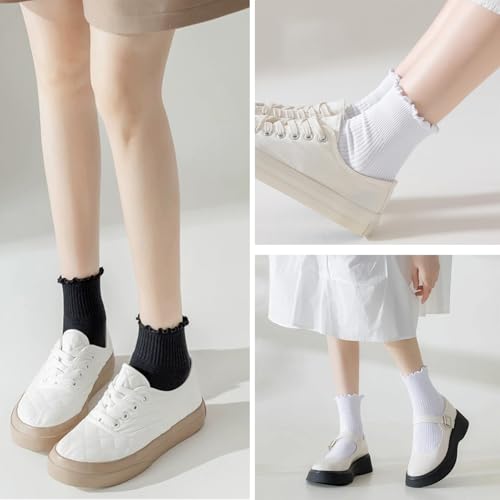 Cute Ruffle Ankle Socks for Women - White, 6 Pairs