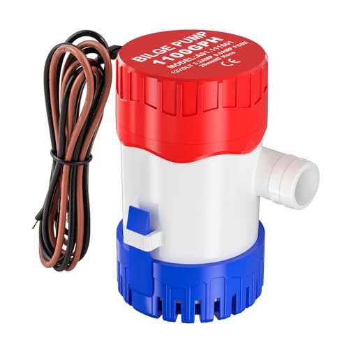 12V Marine Bilge Pump 1100 GPH Submersible Water Pump for Boats Ponds Pools