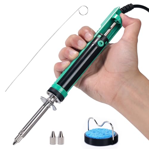 YIHUA 929D-V Electric Desoldering Soldering Iron Solder Sucker Desoldering Pump with Shorter Charging Handle and Desoldering Nozzles 1.0mm 1.2mm for Through-Hole Desoldering