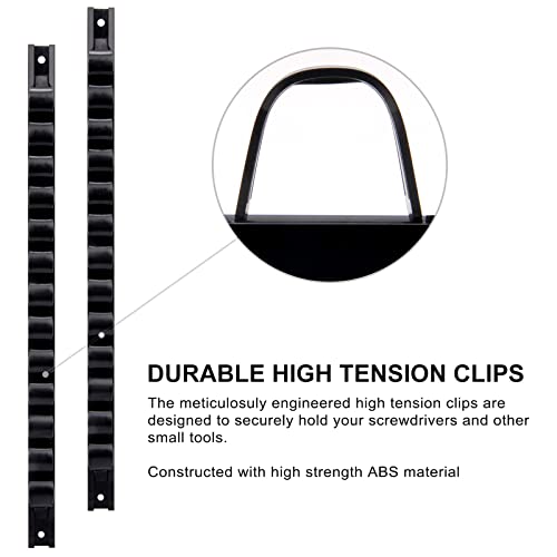 CASOMAN 10 pcs Screwdriver Organizer and Wrench Organizer, Wall Mount, Hand Tool Holder, Plastic Rail Wrench Hanger with Clips