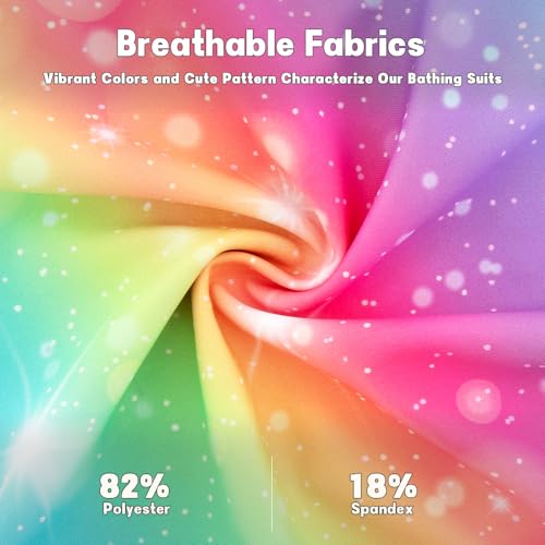 One-Piece Girls Swimsuit - Cute Crossback Straps, 4-5T Rainbow