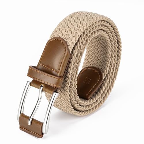 Stretch Belt for Men - Woven Adjustable Beige 32-36" Waist