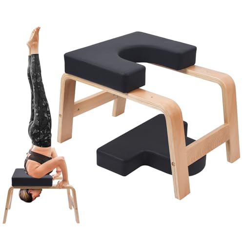 Yoga Headstand Bench with PU Cushion - Black, 300 lbs Capacity