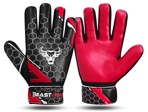 Soccer Goalkeeper Gloves for Kids - Red, Size 4 (6-9 Years)