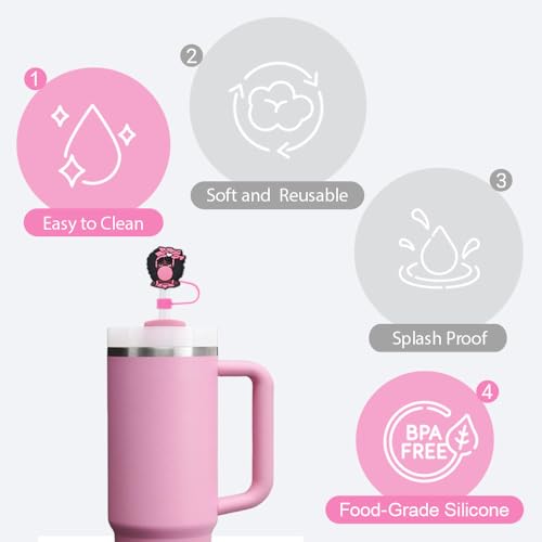 8-Piece Pink Black Girl Straw Covers for Stanley Cup - Black Girl 1