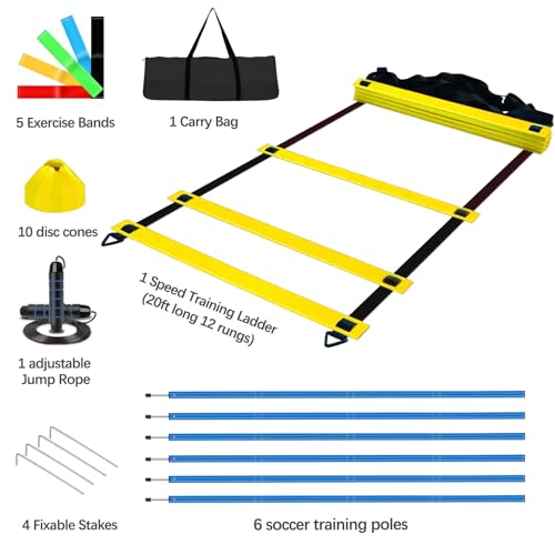 Soccer Agility Training Poles Kit - 6 Flexible Multicolour Poles