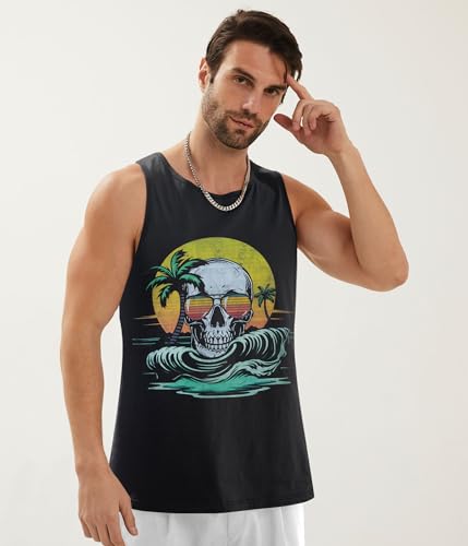 Funny Graphic Sleeveless Muscle Tank Top - XX-Large A2 Skull 02