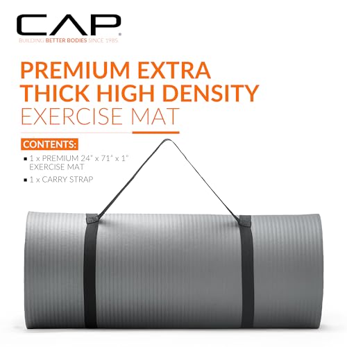Extra Thick 1-Inch Yoga Mat with Strap - Gray