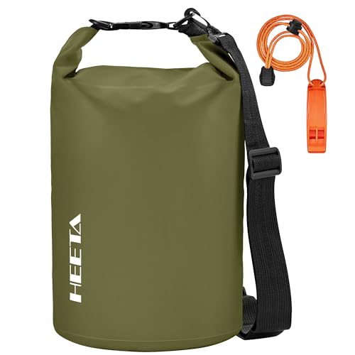 HEETA Waterproof Dry Bag Backpack 5L Dark Green with Emergency Whistle