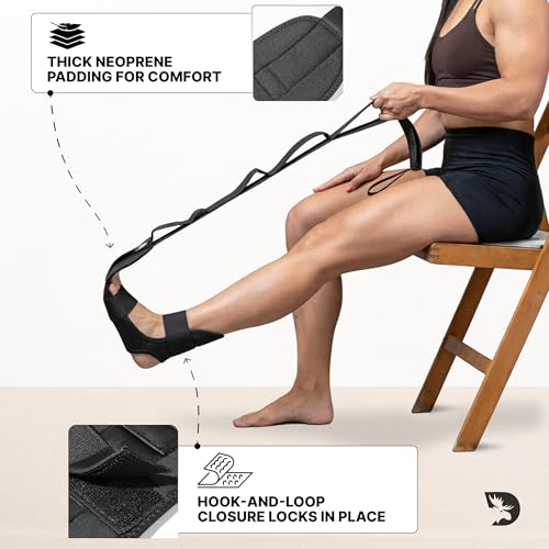 Adjustable Foot & Calf Stretcher with Padded Strap - Black