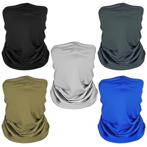 5 Pack Multicolor Neck Gaiter - UV Protection Cooling Face Mask