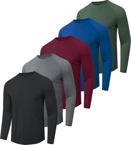 CE' CERDR 4-7 Pack Men's Long Sleeve Quick Dry Moisture Wicking Shirt – Heather Black/Blue/Gray/Army/Red
