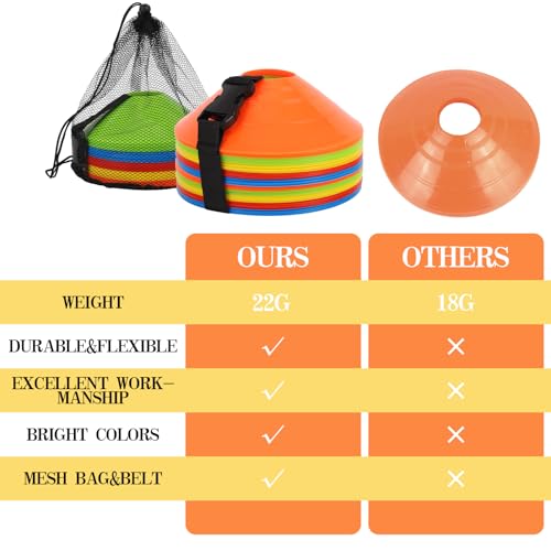 Soccer Cones Set - 15 Pack with Mesh Bag for Training Drills - Multicolor