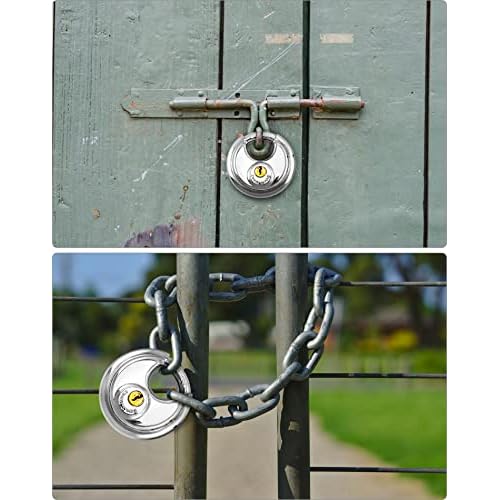 QWORK Keyed Alike Disc Padlock, 8 Pack Stainless Steel Discus Lock with 3/8-Inch Shackle, 2-3/4 in Wide, for Garages, Fence, Sheds and Storage Unit