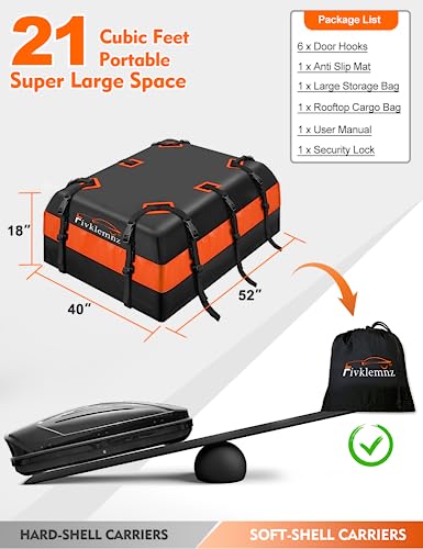 21 Cubic Feet Waterproof Rooftop Cargo Carrier Bag with Straps
