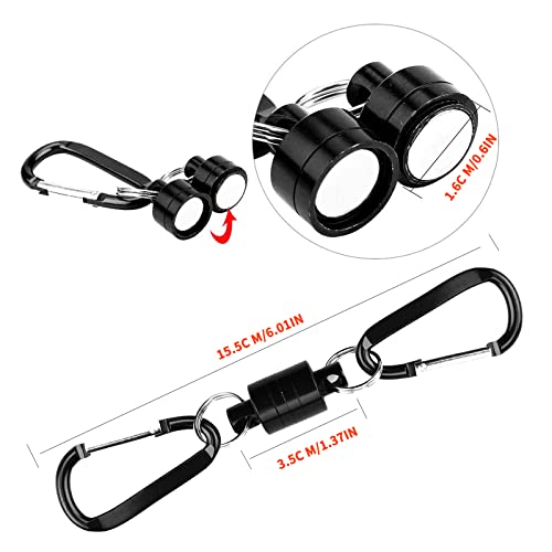 Magnetic Quick Release Keychain with 2 Aluminum D Ring Carabiners - Black
