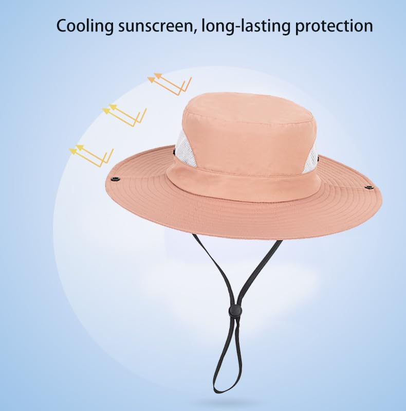 Kids UV Sun Hat with Chin Strap - Adjustable Wide Brim 7-14Y - Pink