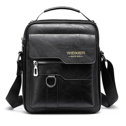 Men's Black Crossbody Messenger Bag Vintage PU Leather Small Satchel ANPTER