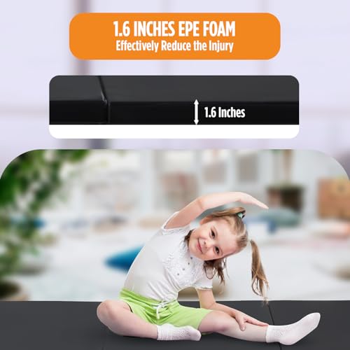 Thick Portable Gymnastics Mat - 6 ft x 2 ft - Black