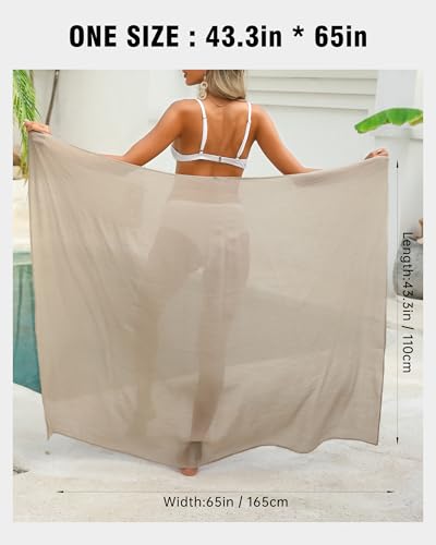Beach Sarong Pareo - Women's Semi-Sheer Cover Up with Tassels - A-Khaki