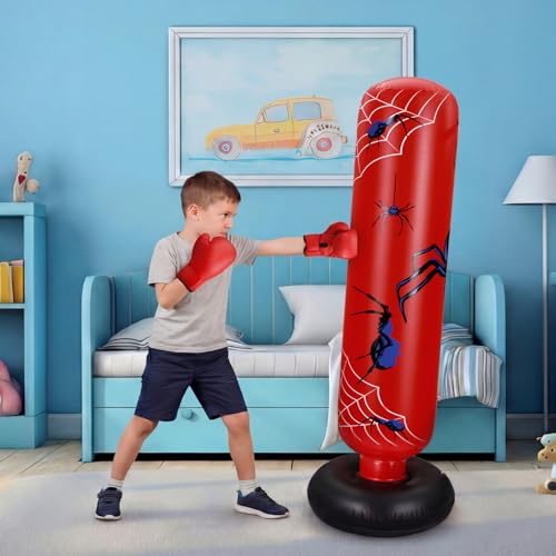 Kids Inflatable Punching Bag with Boxing Gloves & Air Pump - Training & Fun Equipment
