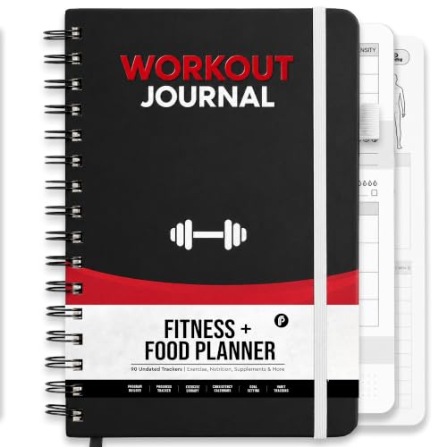 Prazoli 7-in-1 Workout Journal for Men - Red | All-in-One Fitness Log, Nutrition & Goals Tracker