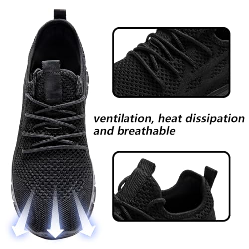 DLWKIPV Men's Black Road Running Shoes - Breathable Athletic Sneakers Size 10