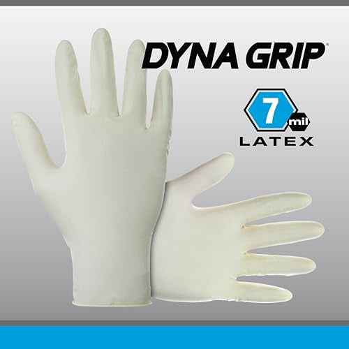 Dyna Grip Powder-Free Premium Latex Disposable Gloves | 7 Mil - 2XL - 100 Count | Textured Grip, Beaded Cuff, Single Use | for Automotive, Industrial, Janitorial, MRO, Food Service | 650-1005,White