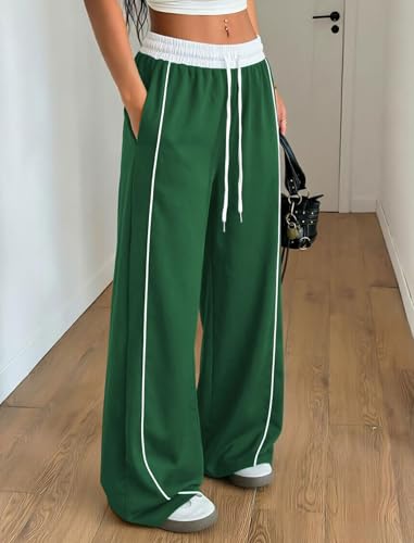 ZAFUL Women's Parachute Cargo Pants Y2K Wide Leg Sweatpants Green Small