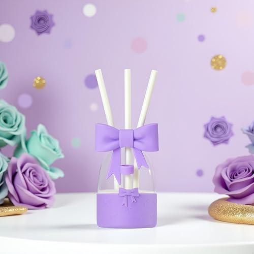 Bow Straw Cover and Silicone Boot Sleeve Set for Tumblers - Purple