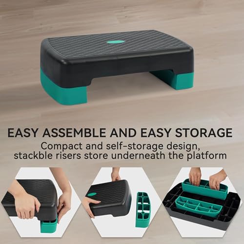 Aerobic Step Platform Trainer with Adjustable Risers - Black & Green