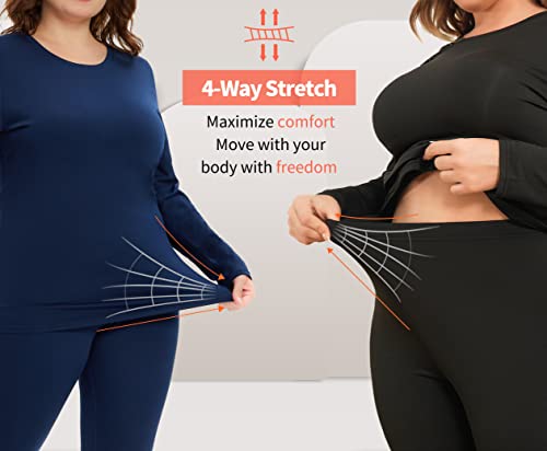 COOTRY Plus Size Thermal Long Johns Set for Women 3X-Large Black