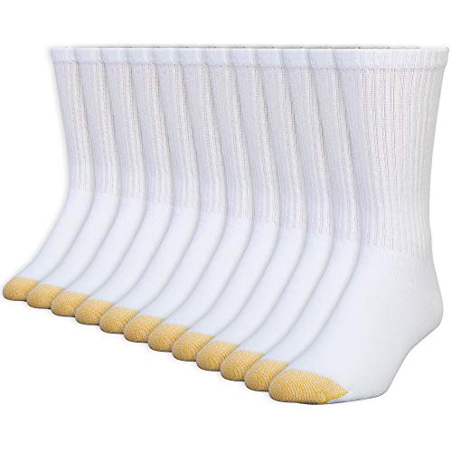 Gold Toe Men's Cotton Crew Athletic Socks 12 Pairs X-Large White - Moisture-Wicking, Cushioned Footwear