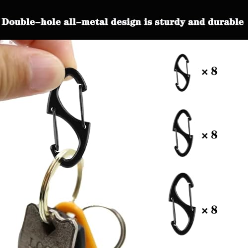 24pcs S-Clip Dual Opening Carabiner Set - Small, Medium & Large Zinc Alloy