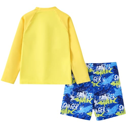 Toddler Boys Shark Swimsuit Set - Quick Dry Rashguard & Trunks 3-4T
