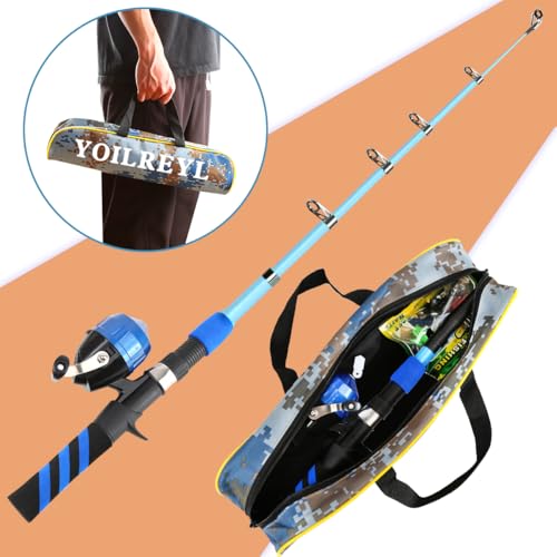 Yoilreyl 5.9ft Telescopic Fishing Rod & Reel Combo - Push Button Start, Blue
