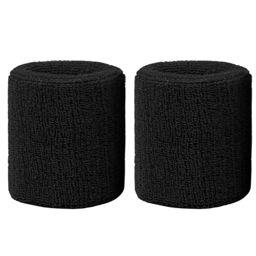 Athletic Sweat Wristbands for Sports - 3 Inch Elastic Bands - Black