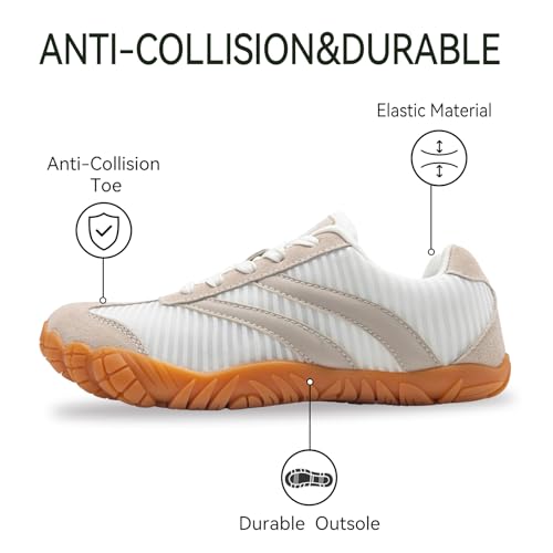 Barefoot Shoes Women Casual Sneakers Wide Toe Box Zero Drop - White & Beige, 8 Women / 6.5 Men