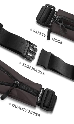 Fitgriff Adjustable Running Belt V2 for Men & Women - Slim Fanny Pack, Phone & Keys Holder, Brown, 24.4-43.3 inch Waist