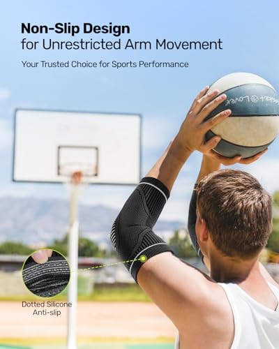 Elbow Brace Compression Sleeve - Grey, Large, Support for Tendonitis & Pain Relief
