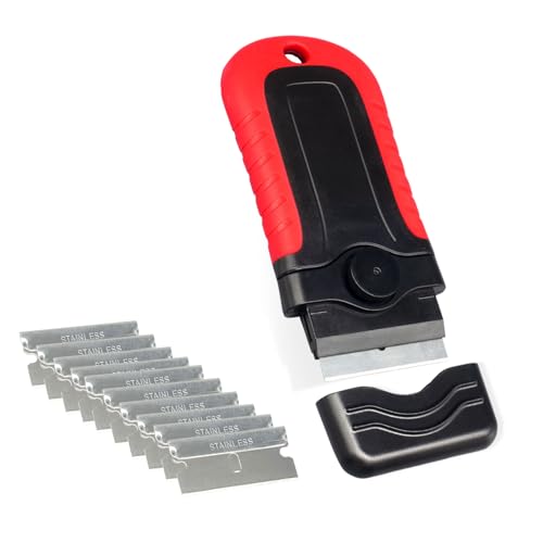 Razor Blade Scraper Tool with 10Pcs Stainless Steel Blades for Removing Stickers,Labels,Decal,Glue,Paint,Adhesive from Window,Glass,Stove Top,Car,Tile